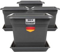 4Er Set PflanzküBel 28 X 28 Cm Blumentopf Kunststoff Anthrazit Mit Untersetzern