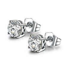 Beautiful New Silver White Gold Filled 4 Prong Set 7mm Clear Round Stud Earrings