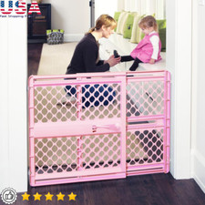 Adjustable Baby Safety Gate Pressure Mount Swing Gate Doorway Stairway Pink New