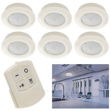 6 Remote Control Wall Ceiling Wireless Round LED Lights Kitchen Bathroom Cabinet