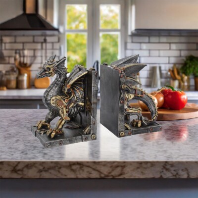 Steampunk Drache schwere Buchstützen Deko Regal Ornament Nemesis jetzt neu verpackt