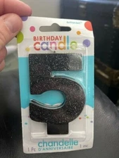 Amscan Black Glitter Birthday Candle Number 5 New!!!