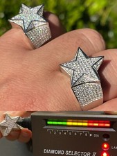 Solid 925 Silver Iced Hip Hop Out STAR Pinky RING REAL MOISSANITE Pass Tester