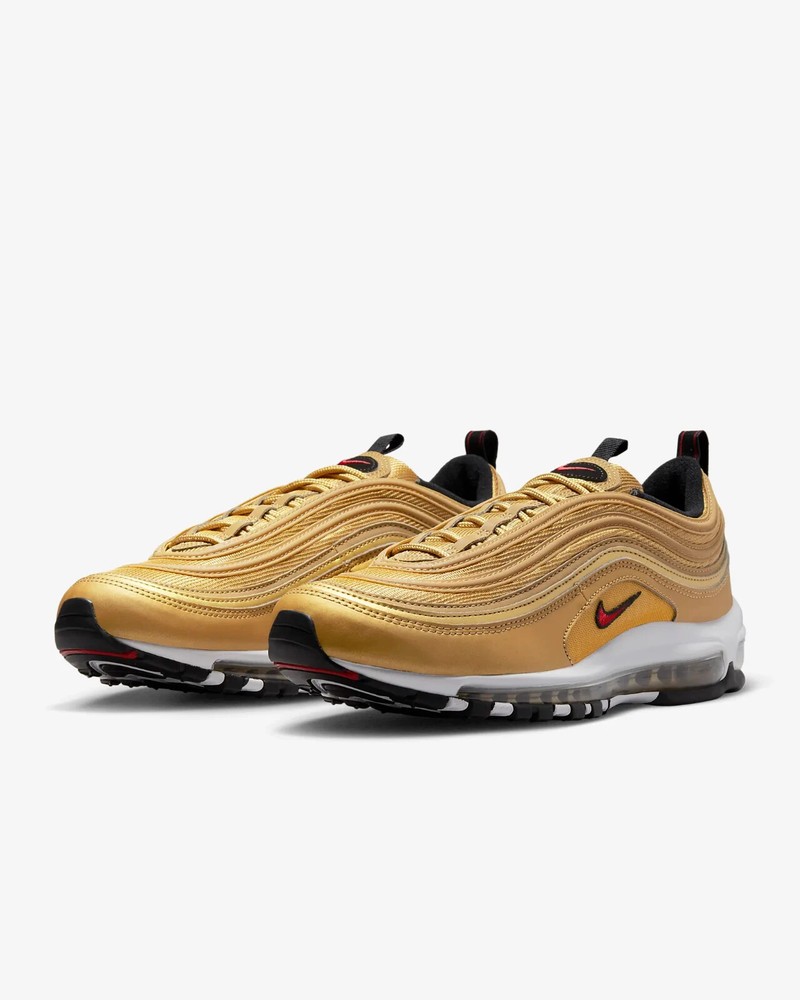 Nike Air Max 97 OG Gold Metallic White Red Running Shoes Men's Size 8 DM0028 700