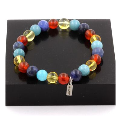 Bracelet Perles Opale Rose Et Agate Rouge 8 Mm - Fabriqué En France - Neuf Avec étiquettes