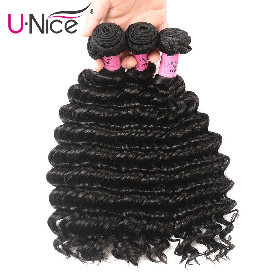 Extensiones de cabello 100 % humano rizadas de onda profunda peruanas UNICE 1/3 paquetes tejido de cabello Foto 2 de 4