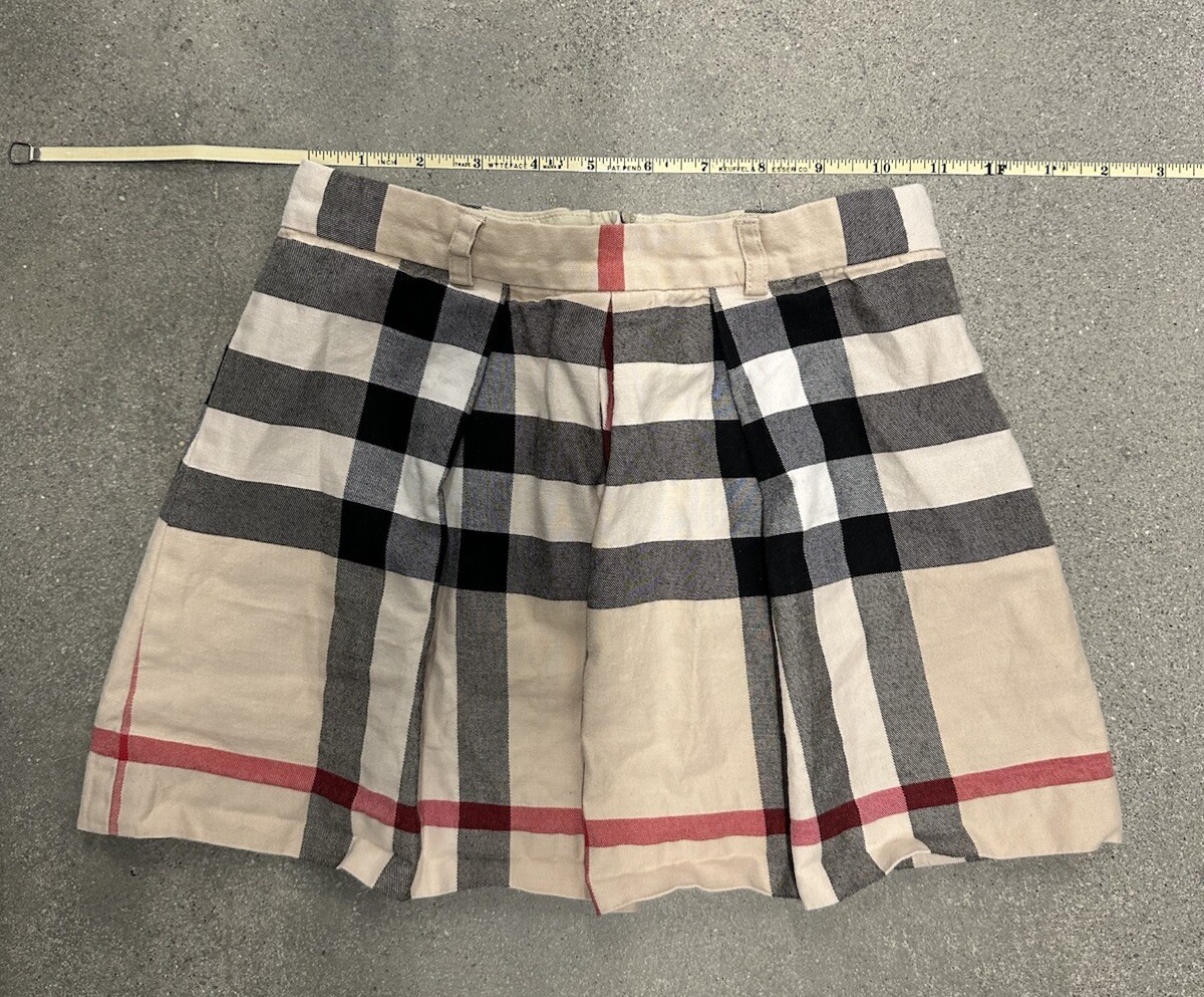 Burberry Girls Nova Check Pleated 100% Cotton Skirt Sz 8 Tan