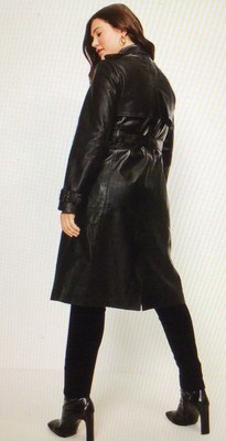 Karen Millen Leather Trench Coat, Black 