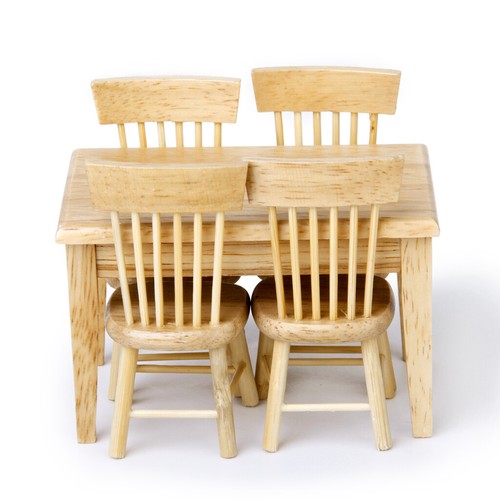 1/12 Dolls Casa Mobili Tavolo da pranzo in legno 4 Sedia Play Set stile 5pz - Photo 2/12