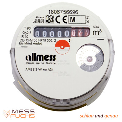 Allmess Wasserzähler Messkapsel AMES 3 A3 Warm-/Kalwasser UP 6000 Eichung 2026