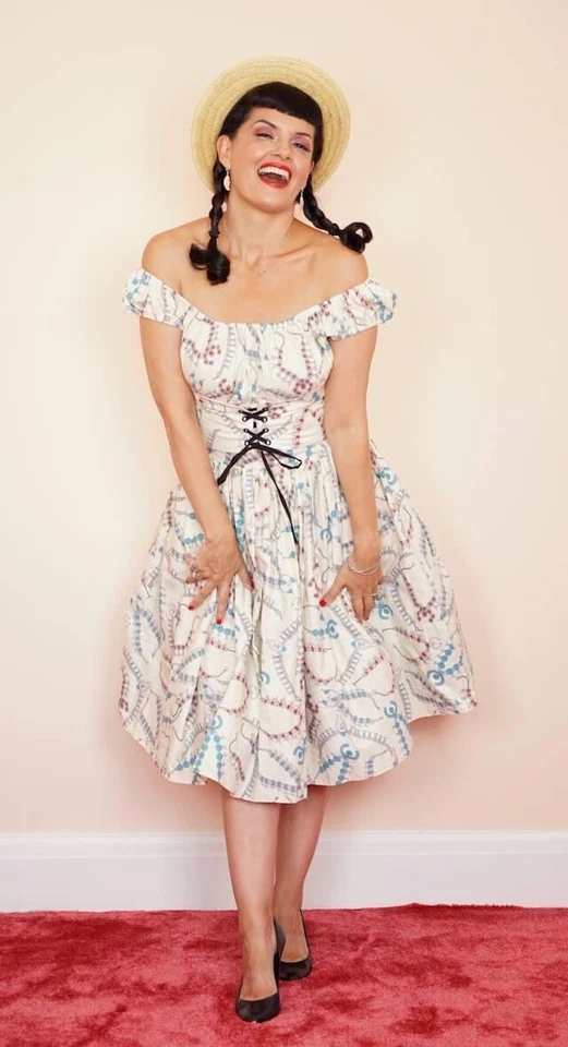 NOVO Raro Vestido Pinup Feminino Bernie Dexter Estampa de Flor de Abóbora Tamanho M - Imagem 2 de 4