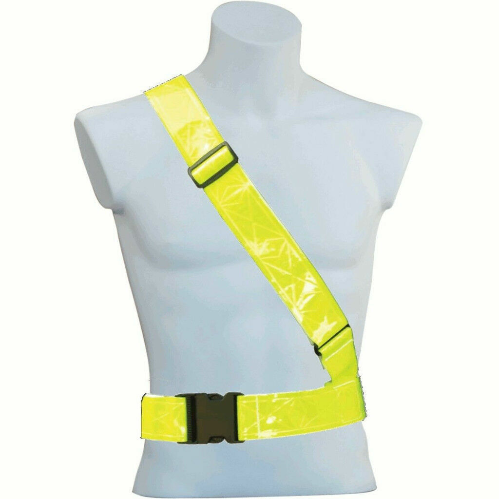 Reflective Sash Hi-Viz Strap Sam Brown Belt Bike Running Cycling Yellow