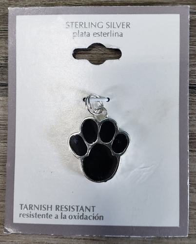 DOG PAW PRINT .925 SU Sterling Silver Black Enamel 7/8" Charm New On Card