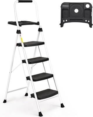 SocTone 4 Step Ladder, Folding Step Stool w/ Tool Platform 330LBS Capacity