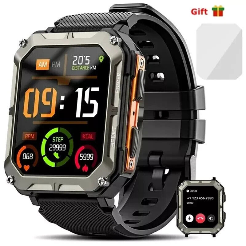Military Smartwatch 55 mm Black Case Black Silicone Watch for Men