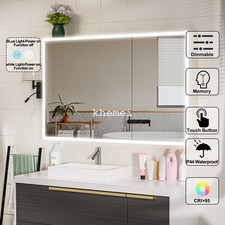 Bathroom Mirror Cabinet With LED Touch Switch Staorage Wall Mounted 2 Door