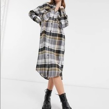 ASOS Design Black & Tan Plaid Button MidiShirt Dress Size 4