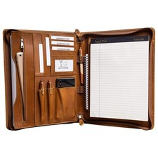 Genuine Leather Professioal Business Portfolio Padfolio Folder with Zipper fo...
