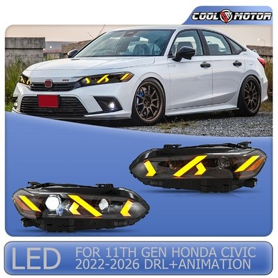Pair LED Headlights For Honda Civic 2022-2026 Sedan Hatchback Start Up Animation
