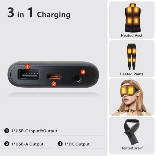 10000mAh Rechargeable Battery Pack for Heated Vests & Jackets - 7.4V 3A DC, 5V U image 5