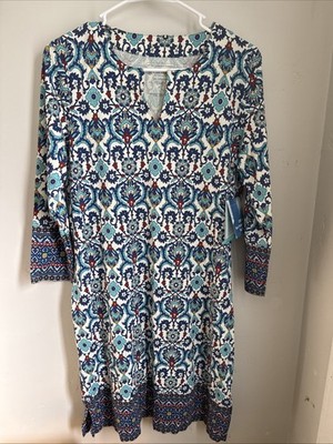 Coolibar Dress Oceanside Floral Tunic UPF 50 Blue Women SZ S Beach Vacation N50