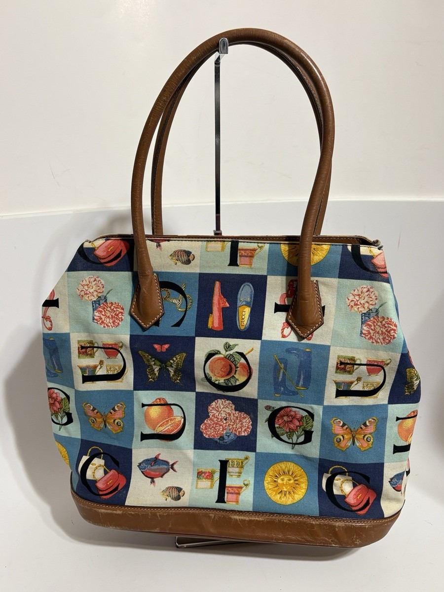 Vtg Gucci 90s Blue Accessory Print Canvas Tote Bag | eBay