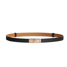 Hermes Kelly 18 Black Epsom Leather Belt with Adjustable Size Rose Gold Buckle