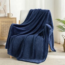Navy Blue Extra Large Fleece Throw Blanket Waffle Textured Soft 50x70 Inch