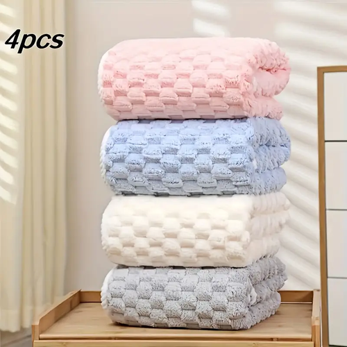 4Pcs Coral Velvet Bath Towel- Cloud Check Design for Supreme Softness Absorbency - Picture 2 of 16