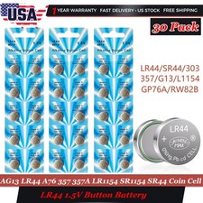 30Pcs AG13 LR44 A76 357 357A LR1154 SR1154 SR44 1.5V Button Battery Coin Cell US