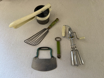 Lot of 5 Kitchen Utensils Tools Egg Mixer Batter Beater Potato Ricers Chopper