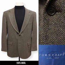 TOWNCRAFT VINTAGE TWEED mens brown HERRINGBONE sport coat jacket blazer 44 L