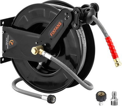 Pressure Washer Hose Reel with Hose for Hot and Cold Water, 3/8'' X 50 FT Steel A