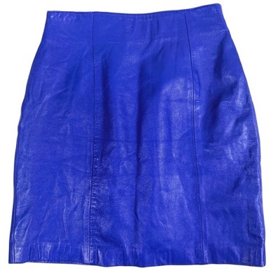 Vintage 90s Tannery West Leather High Waisted Pencil Skirt Size 8 Blue Retro