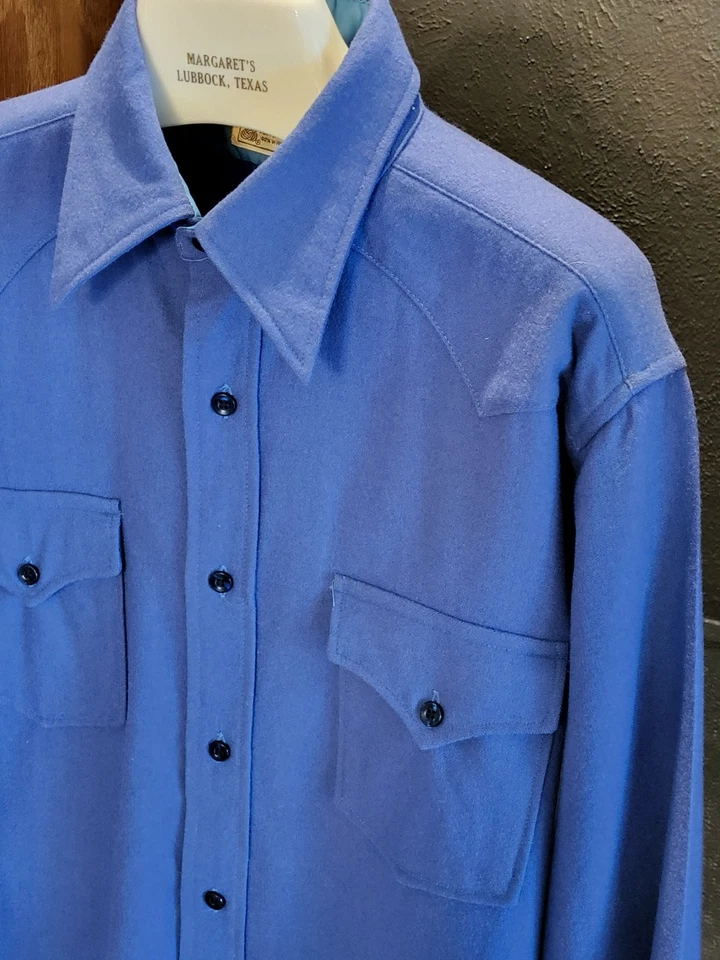 Camisa Pendleton Vintage Años 70 Alto Grado Western Wear Azul Abotonada Grande Foto 3 de 4