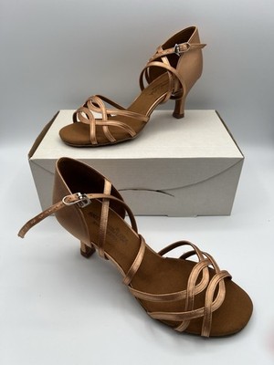 New Women s Latin Rhythm Dance Shoes BD Dance Tan Satin 2.5  Heel US Size 8