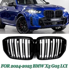 Dual Slats Front Bumper Grille Grill For 2024-2025 BMW X5 G05 LCI Gloss Black 