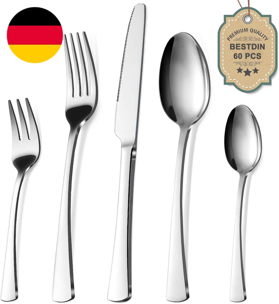 Bestdin Besteck Set 12 Personen, 60 Teilig Edelstahl Besteckset, Essbesteck Set-image
