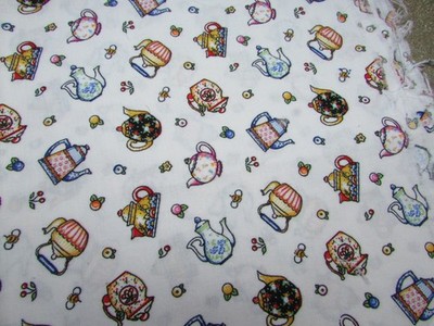Mary Engelbreit Cranston White Multicolor Teapots Flowers Quilt Fabric 1 Yard