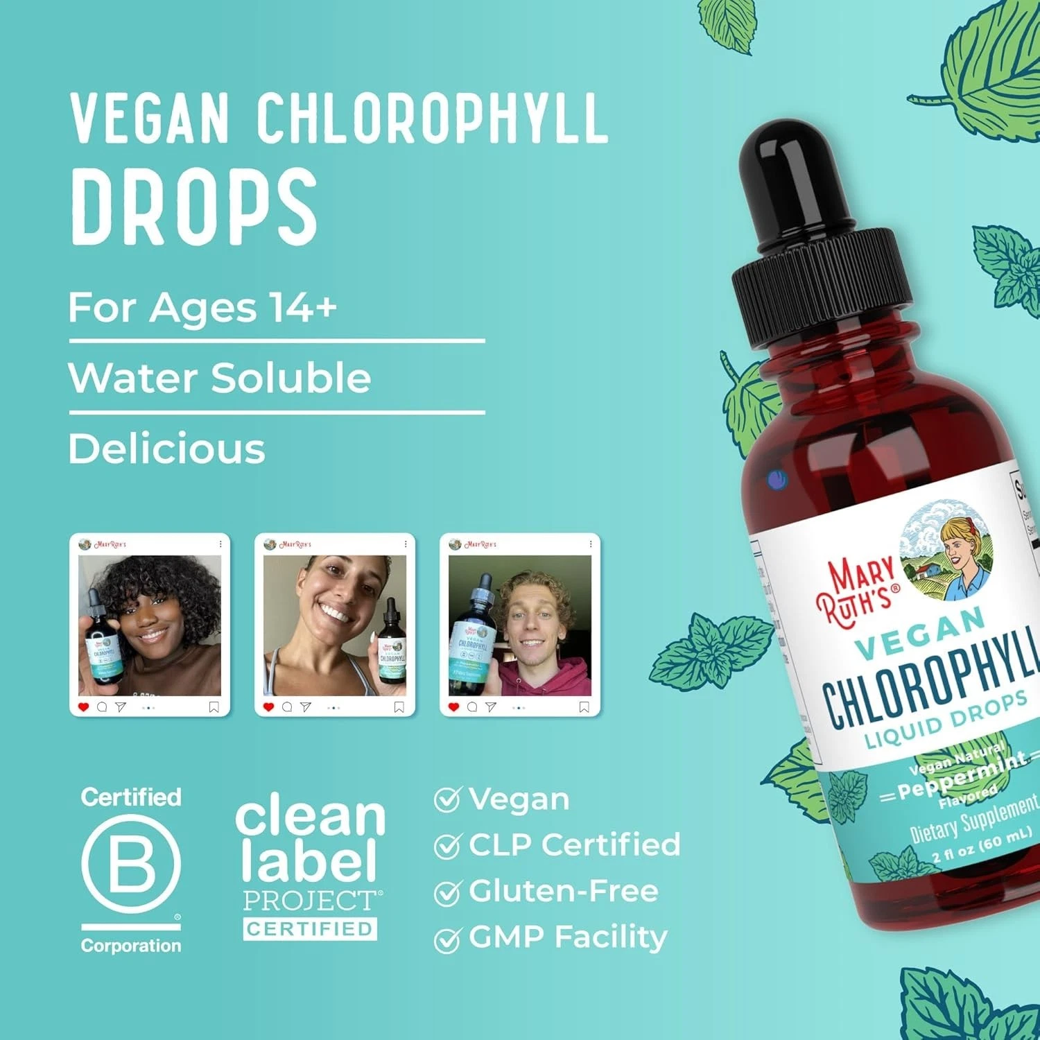 MaryRuth's Liquid Chlorophyll Drops | Vegan & Non-GMO, Mint Flavor, 2 fl oz - Picture 8 of 9