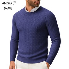 New Men's Crewneck Knit Sweater Slim Fit Lightweight Casual Twist Patterned Cabl