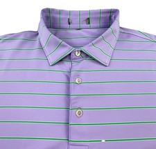Peter Millar Summer Comfort Golf Polo Shirt 2XL Purple Green Stripe Performance