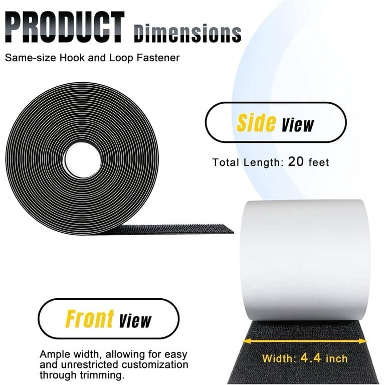 44”x20ft Heavy Duty Hook & Loop Tape, Anti-Slip for Cushions and Carpets