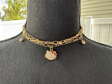 Hello Goldtone Necklace Trio Set of 3 pieces Goldtone Kitty CZ Charms NEW