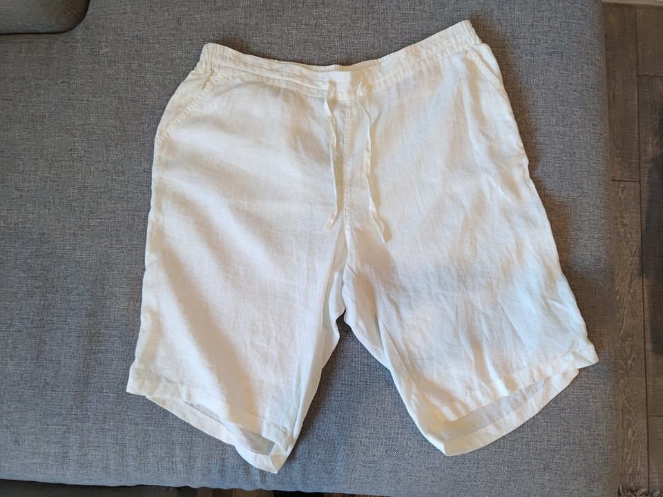 Autograph White 100% Linen Shorts Size 18 Drawstring Elastic Waist