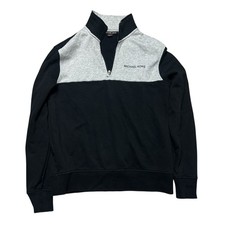 Michael Kors Mens Cotton Blend 1/4 Zip Black  Gray Pullover Sweater Size L