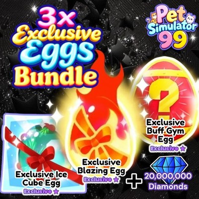 Ice Cube Egg + Blazing Egg + Buff Gym Egg + 20 Million Diamonds. PS99. Same Day