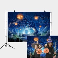 Halloween Backdrop Night Forest Graveyard Pumpkin Lantern Photography Decoration