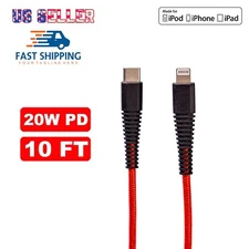 10Ft PD 20W Fast Charger Cable For iPhone 14 13 12 11 ProMax Nylon Braided Cord