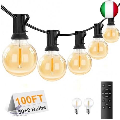 FUKOOLE Catena Luminosa Esterno, 30M/100FT 50+2 G40, Luci da Esterno, 5